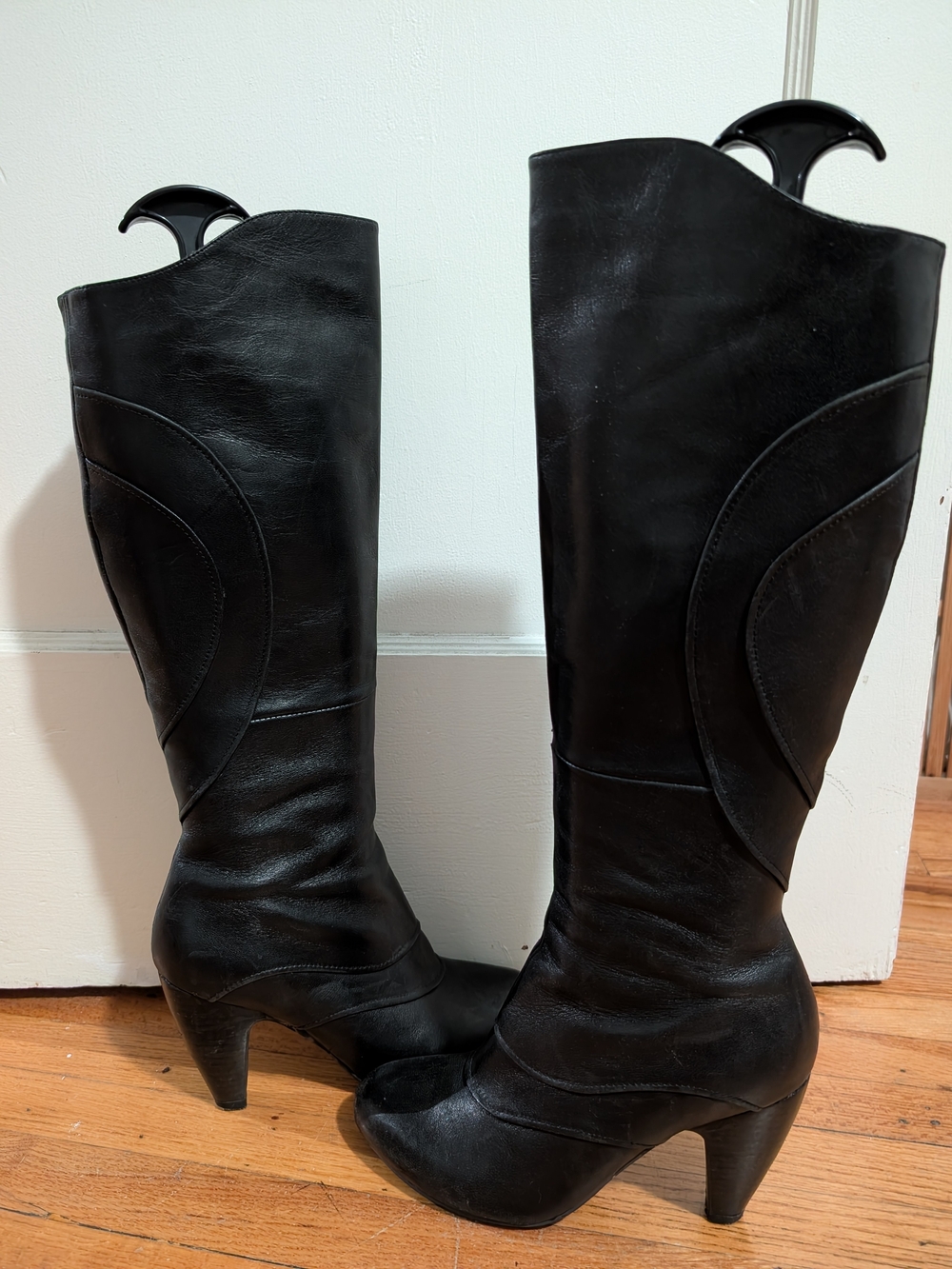 Miz Mooz Black Leather Over-the-Knee Block Heel Boots - Picture 2 of 10